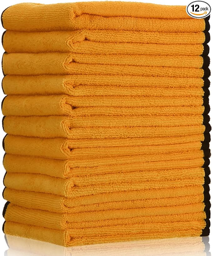 12 Pcs Yellow Microfiber Towels: 16"x16" Microfiber Drying Towels Bulk Micro Fiber Car Cleaning Cloth for Cars Drying Washing Polishing Cleaning Household Supplies