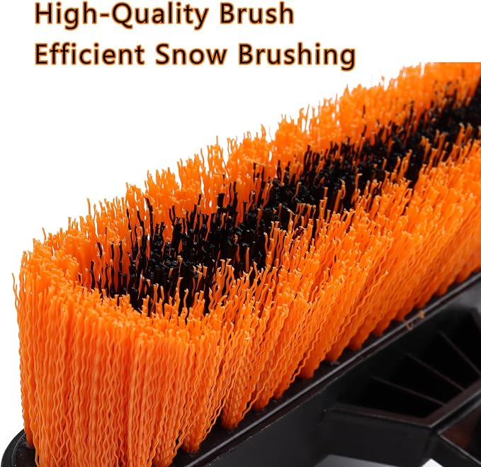 Set 41" Length Snow Brush Ice Scraper with Extendable Handle w/Foam Grip, Orange Black Silver, 180° Pivoting Head, Storage Bag, for Car Windshield Auto Truck SUV Home Use Winter Christmas
