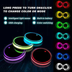 4pcs LED Car Cup Holders, Waterproof Cup Holder with 7 Colors Changing USB Charging Mat, LED Interior Atmosphere Lamp Decorations with 2pcs USB Cables for Car Truck Vehicle Accessories