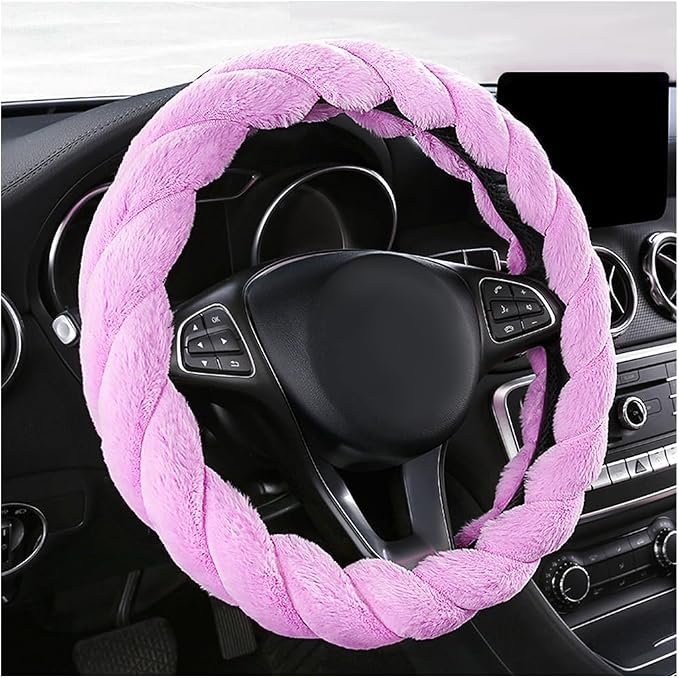 Fluffy Car Steering Wheel Cover, 15 Inches Anti-Slip Round Fuzzy Winter Steering Wheel Protector, Soft Warm Plush Steering Wheel Cover for Women Girls, Car Accessories (Purple, Round)