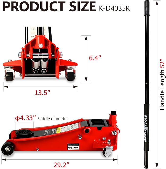 3.5 Ton Low Profile Trolley Floor Jack,Professional Steel Racing Jack with Dual Pistons Quick Lift Pump,Red Heavy Duty Hydraulic Lifting Range 4''-21'',3.5 (7,000 lb) Capacity