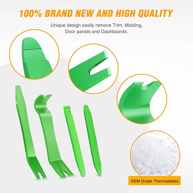 11 PCS Trim Removal Tool Kit, Metal Pry Tool Auto Fastener Remover Pry Bar Set Car Door Panel Removal Tool Dashboard Repair Kit Green