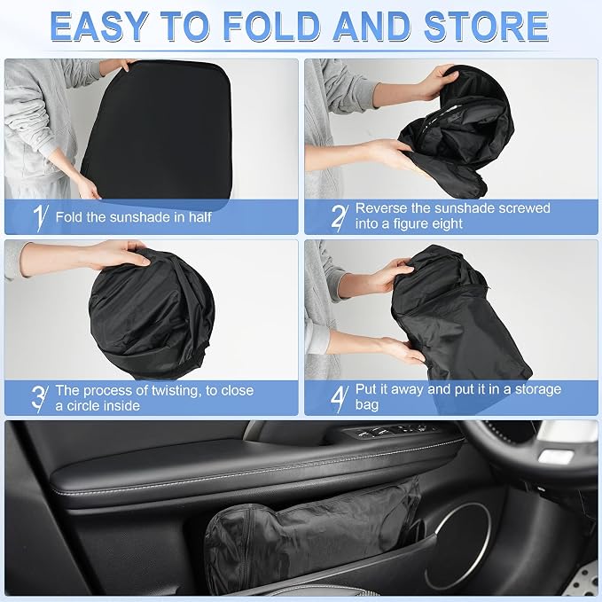 300T Universal Car Windshield Sun Shade, Foldable Reflective for Windshield & Window Shades with Overlapping Design, Car Interior Accessories (57" L x 36.2" W)