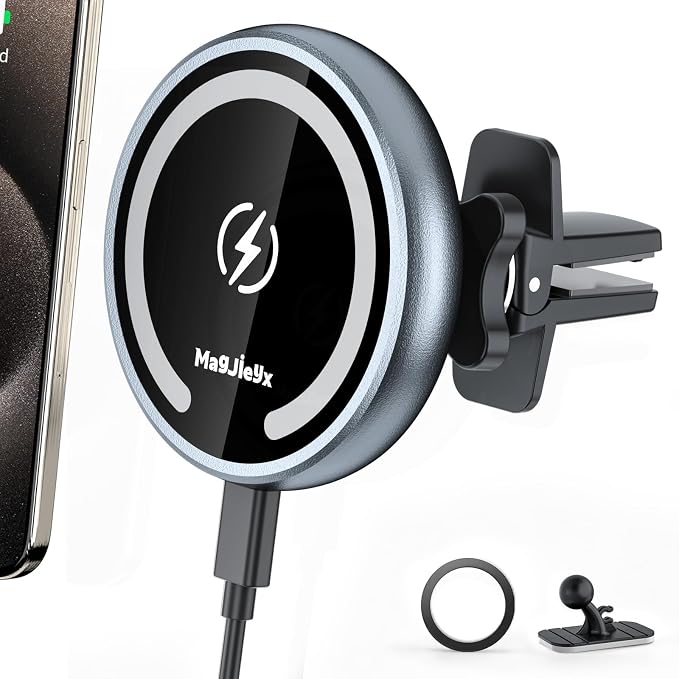 for Magsafe Car Mount Wireless Charger Magnetic Fast Charging Compatible with iPhone 17,16,15,14,13,Pro Max,Mini,Magsafe Case, Air Vent and Stick On Dashboard Car Phone Holder