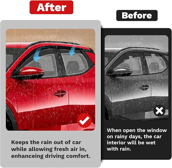 Santa Cruz Rain Guards - Window Visors for Hyundai Santa Cruz 2022-2025 2026, Outside-Mount Tape-On Side Window Wind Deflectors for Santa Cruz Accessories, Vent Visors Shades Rainproof 4PCS