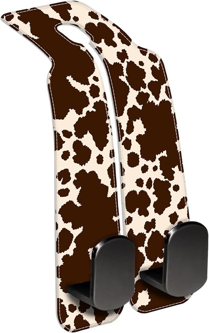 1 Pack Car Seat Headrest Hooks for Purses and Bags Camouflage Brown Cow Skin Bag Purse Holder for Car with Double Metal Hooks Car Purse Hanger Hanging Accessories