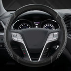 Customized Auto Car Steering Wheel Cover for Hyundai,Tucson,Sonata,Elantra,Santa Fe,Genesis,Sonata Hybrid,Azera,Venue,Kona, 14.5-15 inches(Diamond Quilted-Black+Gray-Standard Size)