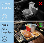 Kelofam Larger Cup Holder Tray, 10 inch Car Food Tray for Eating, Detachable 3 in 1 Car Cup Holder Expander and 360° Rotating Car Cup Holder Tray Table with Phone Holder, Road Trip Essentials