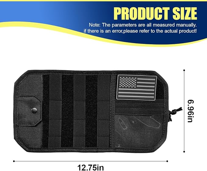 Car Sun Visor Organizer, Multifunctional Car Visor Zip Storage Pouch with Glasses Clip & Card Sleeve Pocket, Auto Interior Semi-Rigid MOLLE Panel for Cars, SUVs, Trucks (Black)