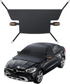 Windshield Cover for Ice and Snow, Winter Summer Sunshade with Thickened 600D Oxford Fabric, Universal Car Frost Shield Snow Cover Windshield Protector Yellow Earmuffs with Four Straps