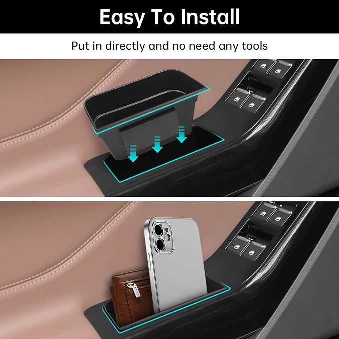 4PCS Door Grab Tray Door Organizer for Ford Explorer 2020 2021 2022 2023 2024 Front and Rear Accessories Phone Holder Container Handle Pocket Storage Box ABS Plastic, Black Mat