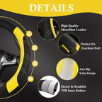 Leather Steering Wheel Cover and Waterproof Car Floor Mats,Microfiber Universal Car Combo Fit for 95% Sedan SUV Van Truck,14.5-15 inch Sporty Anti-Slip Safety Comfortable Design, Black＆Yellow