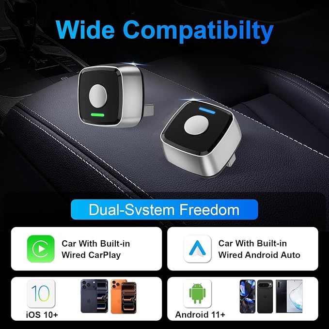 2026 Mini Wireless CarPlay Adapter for iPhone & Android Auto Dongle 2-in-1