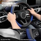 Steering Wheel Cover, Universal 15 inch, Microfiber Leather Viscose, Breathable, Anti-Slip,Warm in Winter and Cool in Summer, Black&Blue