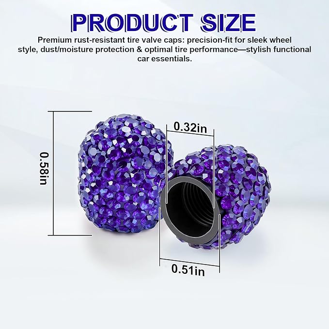 4 Pack Handmade Crystal Rhinestone Tire Valve Stem Caps, Universal for Cars, Trucks and Motorcycles - Deep Blue