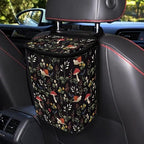 Mushroom Snail Flower Print Car Trash Can with Lid, Leak Proof Auto Trash Bag Hanging Vehicle Garbage Can Multipurpose Storage Container for Back Seat Road Trip