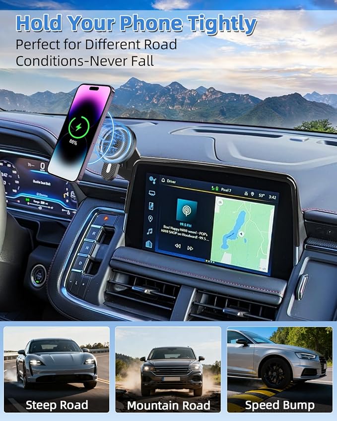 PZK Car Phone Mount for 2021 2022 2023 2024 Chevy Tahoe/Suburban/GMC Yukon | 10.2-inch Screen Magnetic 15W Fast Wireless Charger Car Phone Holder LT/Z71/RST/High Country 360° Rotation Hands-Free