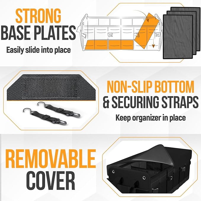 Trunk Organizer For SUV Car Organizer and Storage, Multi-Compartment Storage Bag Car Accessories for Women Men, Perfect Christmas Gifts, 1680D Oxford, Non Slip Bottom, Straps, Soft Cover (90L)