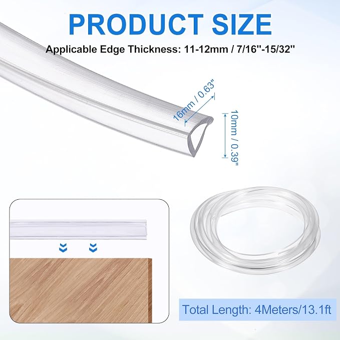 Clear Edge Trim, 13.1Ft Silicone U Channel Edge Protector, Edges Guards Fits 7/16"-15/32" for Car Doors Sheet Metal Parts (5/8" W x 3/8" H)