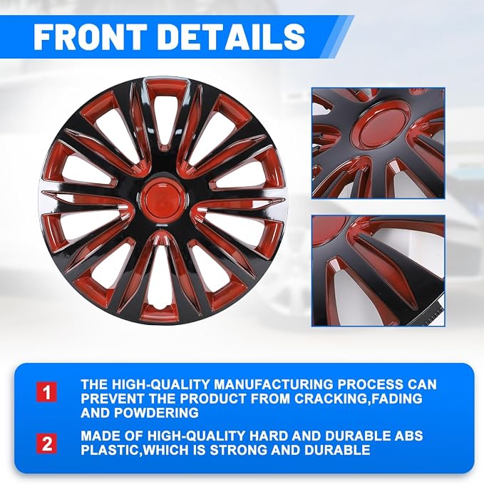 4-Pack 17 Inches Wheel Rim Cover Hubcaps,Redesign Fashion Style Replacement Hubcaps,Car Truck SUV Hub Accessories,Black&Red&Lacquer