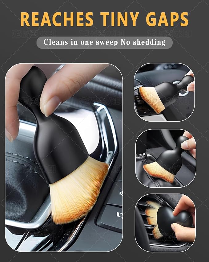 3PCS Car Interior Detailing Kit Soft Scratch-Free Dual Head Brush Set | Trilobal Bristle & Curved Design,Dashboard Vent Crevice Tool,Auto & Household Multi-Vehicle Gift Kit