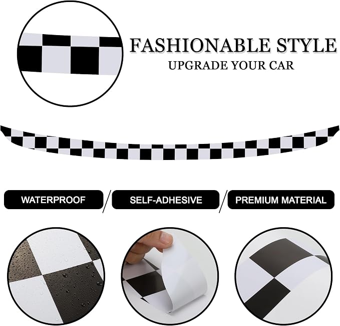 Rear Bumper Protector Sticker Compatible with Compatible with Mini Cooper F56 F55 R55 Anti-Collision Strip Trunk Threshold Decal Car Trunk Door Edge Vinyl Sticker Decoration for Car (Checkered)