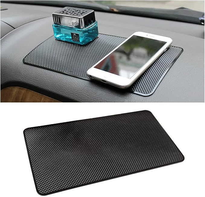 Car Dashboard Anti-Slip Rubber Pad, 10.6"x 5.9" Universal Non-Slip Car Magic Dashboard Sticky Adhesive Mat for Phones Sunglasses Keys Electronic Devices and More Use (Black/Grid)