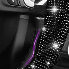 2PCS Bling Diamond Segmented Steering Wheel Cover with Crystal Rhinestones, Wheel Protector Non-Slip Cute Car Accessories Universal Fit D-Shape O-Shape 14.5" to 16" for Women, Black Diamond