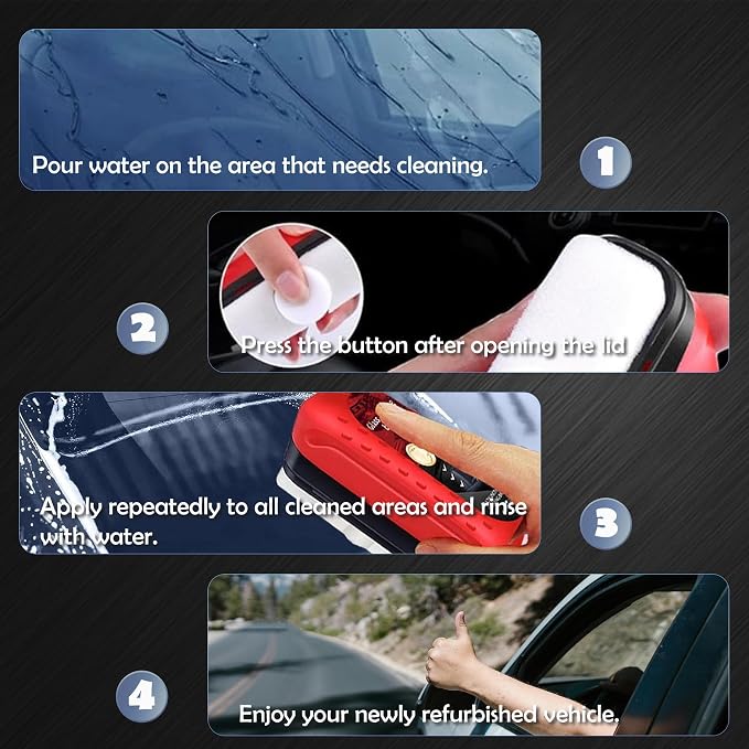 New Automotive Oil Film Cleaning Brush,Oil Film Remover for Car Windshield, Glass Cleaning Board, Universal Anti-Rain Fog Cleaning Glass Brush (3-Red)