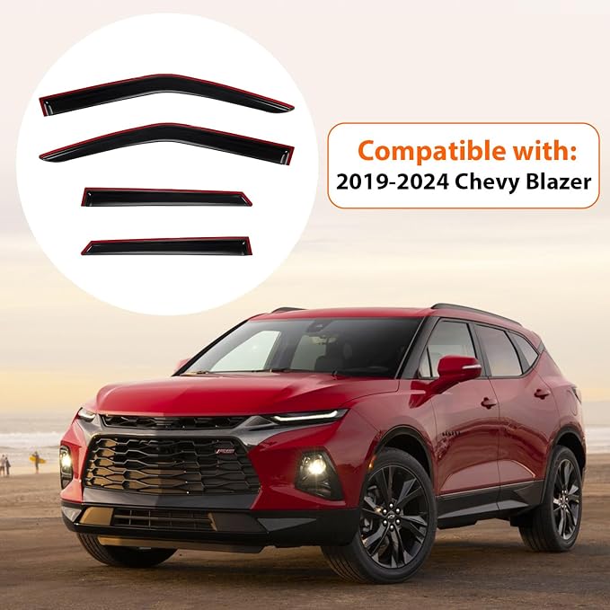 Rain Guards Compatible with 2019-2025 Chevy Blazer, Front+Rear Smoke Tint Tape-On Side Window Visor Wind Deflector Vent Visors Car Accessories 4pcs