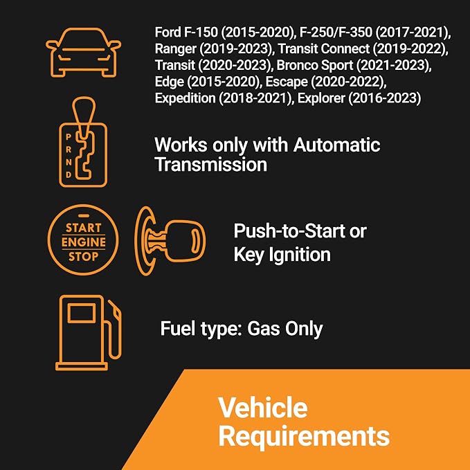 Remote Starter Kit for Select Ford F-150/F-250/F-350, Ranger, Transit, Transit Connect, Bronco Sport, Edge, Escape, Expedition & Explorer with Push-to-Start or Key Ignition | Plug & Play