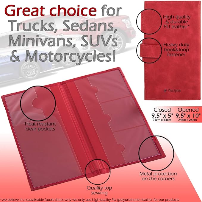 Registration and Insurance Card Holder - Car Organizer - Red | Vehicle Glove Box Document Organizer, Auto Essential Paperwork Holder for Contact Information Cards, Interior Car Accessories