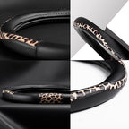 Steering Wheel Cover - Flat Bottom Wheel Cover Made with PVC Leather and Leopard Fabric - Universal Fit for 15-Inch D-Shaped Automotive Steering Wheels (Black Color)