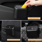 2 PCS Car Trash Can with Lid, Leakproof Mini Auto Garbage Bin with Trash Bags, Multipurpose Dustbin Container Storage Organizer for Vehicle Home Office, Car Accessories (Black)
