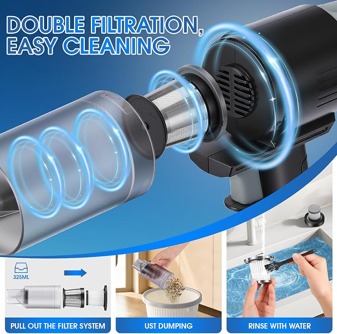 26pcs Car Cleaning Kit, Gray Interior Detailing Kit with High Power Vacuum Portable Cordless, Handheld Vacuum Cleaner for Home, Car, Pet Hair, Keyboard, Complete Auto Accessories for Gift