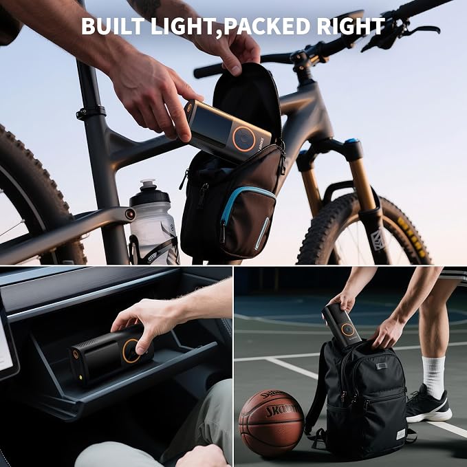Tire Inflator Portable Air Compressor, Smart Dual Hose System, Auto Air Pump for Car Tires, Bike,Bicycle, Motorcycles,Electric Pump with LED Light & Digital Pressure Gauge