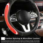 Leather Splicing Black Red White Car Steering Wheel Cover,14.5-15 Inch Universal Microfiber Leather Covers Breathable Anti-Slip Odorless Steering Wheels Accessories for Men Women