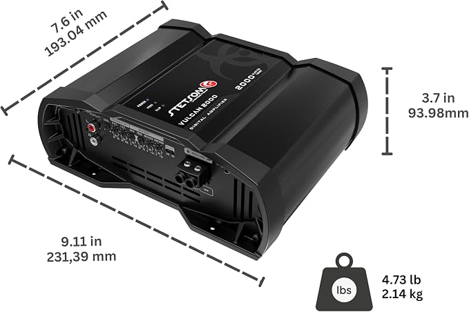 Vulcan 2000 1 Ohm Car Amplifier, Mono Full Range 2000.1 2K Watts RMS, 1Ω Stable Car Audio, HD Sound Quality, Crossover & Bass Boost, Car Stereo Speaker Subwoofer MD, Smart Coolers