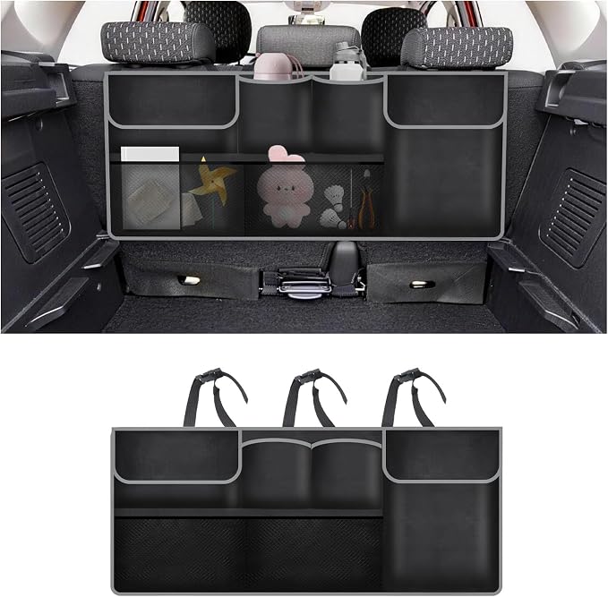 Hanging Trunk Organizer,Large Capacity SUV Trunk Organizer for Storing Umbrellas/Phones/Handbags,Universal Space Saving Car Trunks Storage Organizers with Adjustable Straps
