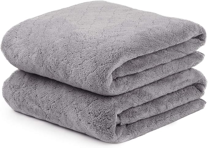Microfiber Bath Towels, Oversized, Ultra Soft, Super Absorbent and Fast Drying, No Fading and Multipurpose Use for Sports, Travel, Fitness, SPA and Yoga (Coral Fleece - Grey, 30 in x 60 in)