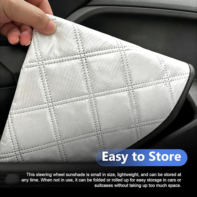 Car Steering Wheel Cover Sun Shade, 16.93" Thickened Aluminum Film Steering Wheel Protector, Slip-on Installation, Universal for Car SUV Truck Van (Silver)