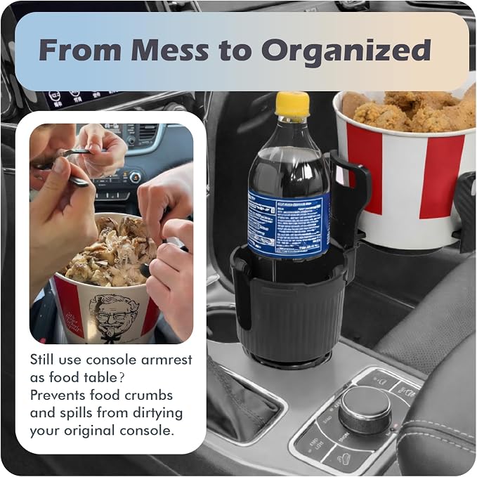 Upgraded Car Cup Holder Expander,2 in 1 Extra Cup Holder for Car, Double Automotive Cup Holder Extender Adapter, Fits Hydro Flask, Yeti, Nalgene, 32/40 oz Large Bottles Drinks Mugs