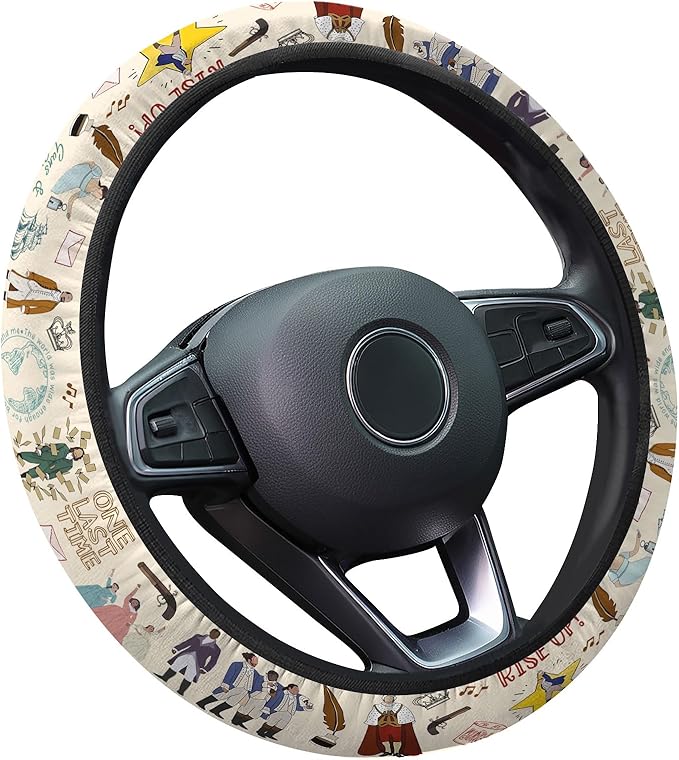 Vintage Historical Musical Steering Wheel Cover, Non-Slip Polyester Wheel Grip, Universal 15 Inch Car Accessory