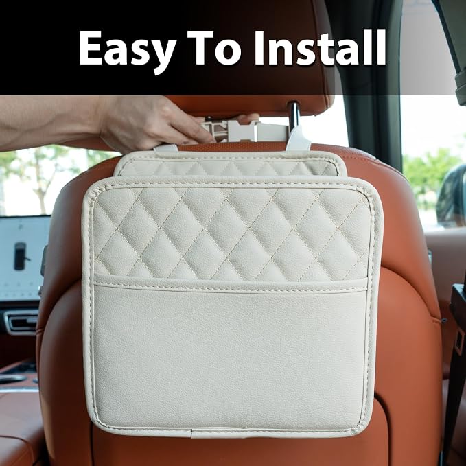 Car Seat Back Hanging Bag Car Document Holder Multi-Pocket Bottle Bag Storage Box Organizer Travel Tidy Pouch Pocket Kids Beige