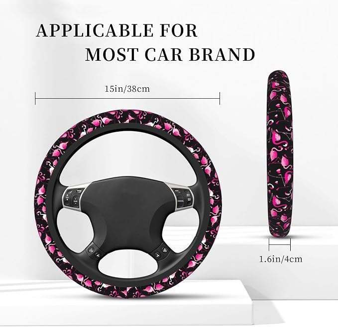 Pink Flamingos Elastic Steering Wheel Cover Non-Slip Breathable Steering Wheel Protector Fit Auto, Suvs, Truck