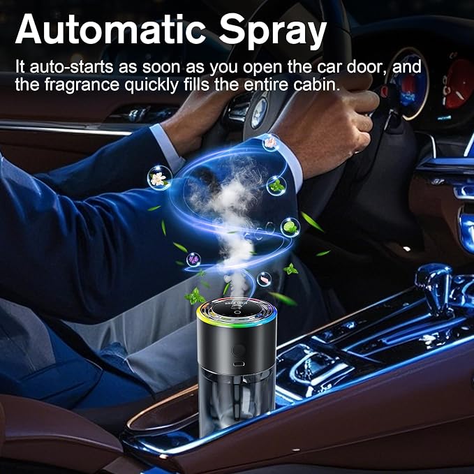 Smart Car Air Freshener Diffuser, 170ml/5.7FL OZ, Air Freshener Car Lasts for 6 Months, Car Fragrance Intelligent Auto On/Off, Ultrasonic Mist, 5 Modes, RGB Music Syncing Light, Ocean