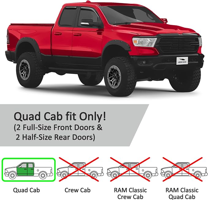 Voron Glass in-Channel Extra Durable Rain Guards for Trucks Dodge RAM 1500 2019-2026 Quad Cab, Window Deflectors, Vent Window Visors, 4 Pieces - 230088