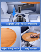 Wood Car Cup Holder Tray Table for iPad Laptop Food, 360 Swivel Car Desk for Working & Eating, Easy Mounting Car Road Trip Essentials for Tesla Model 3 Y Sedan SUV Pickup Semi Truck RV