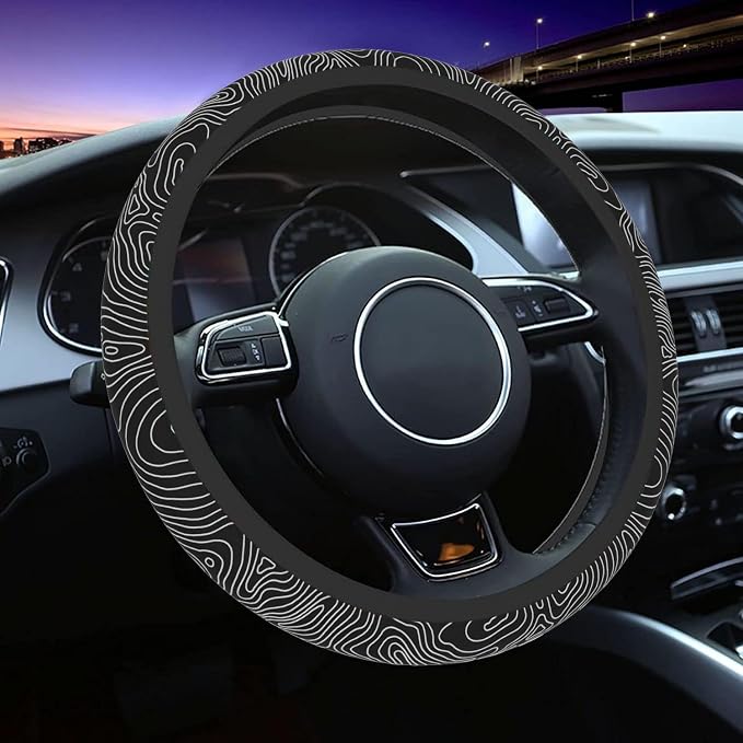Car Steering Wheel Cover for Women Men, Non-Slip Topography Topographic Map Steering Wheel Protector, Universal 14"-15" Fit for Cars, SUVs, Trucks (Topography)