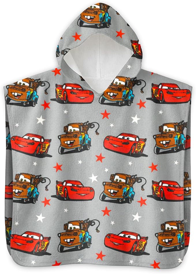 Cars Hooded Towel Set for Kids, Girls, Boys - Lightning McQueen Bath Towel Poncho Bundle with Stickers, More | Cars Bathroom Set